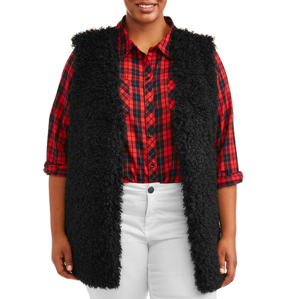 New Women's Plus Size 3X Black Faux Fur Sleeveless Vest Sweater Top NWT 